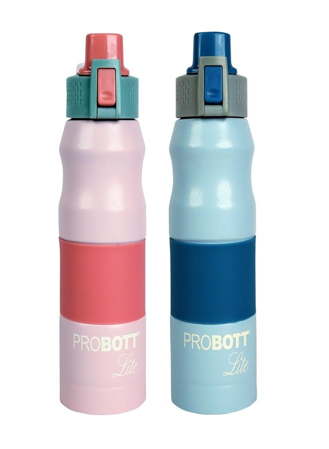 PROBOTT Lite Bliss 700ml Single Walled Stainless Steel Unisex Water Bottle, Leakproof | Gym Bottle | Home | Kitchen | Hiking | Trekking | Travel Bottle | Pack of 2 | Piggy Pink+Uranian Blue - Image 1
